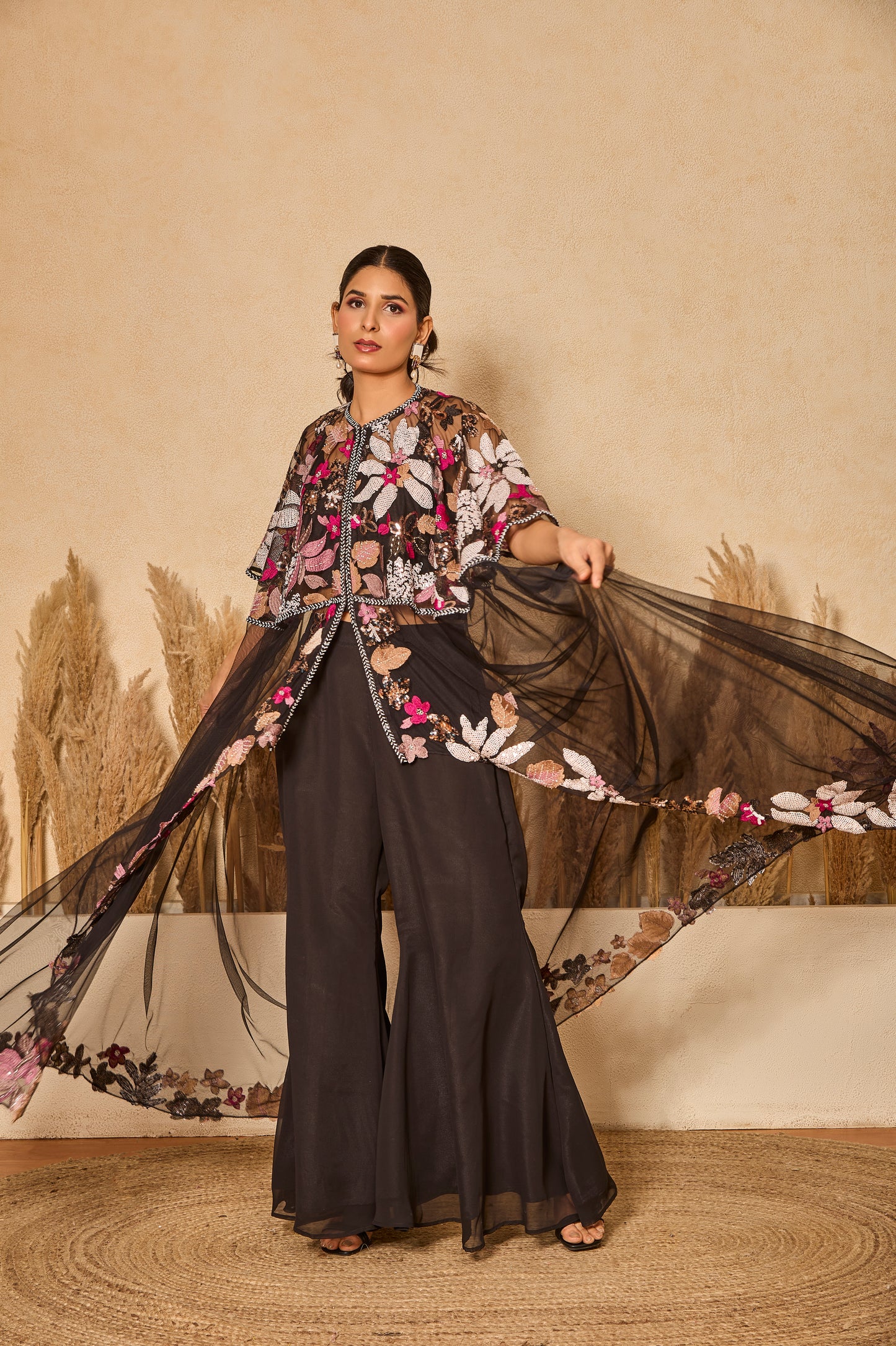 Flared Long Jacket With Inner And Palazzo