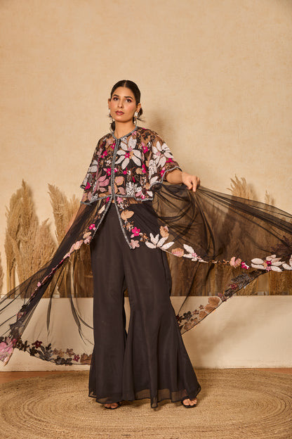 Flared Long Jacket With Inner And Palazzo