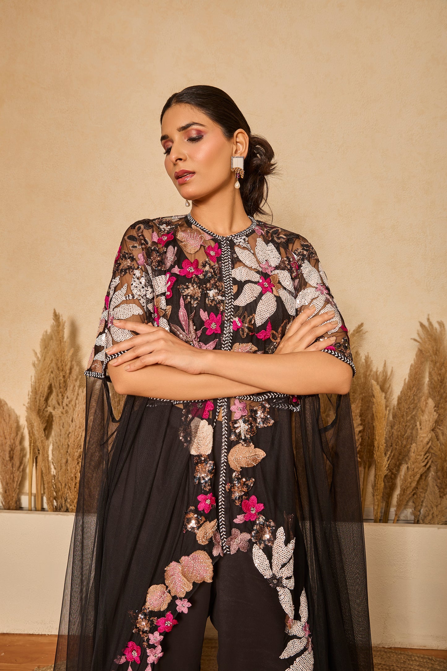 Flared Long Jacket With Inner And Palazzo