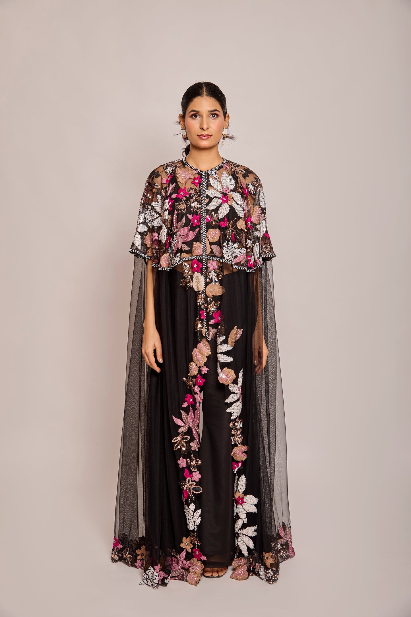Flared Long Jacket With Inner And Palazzo