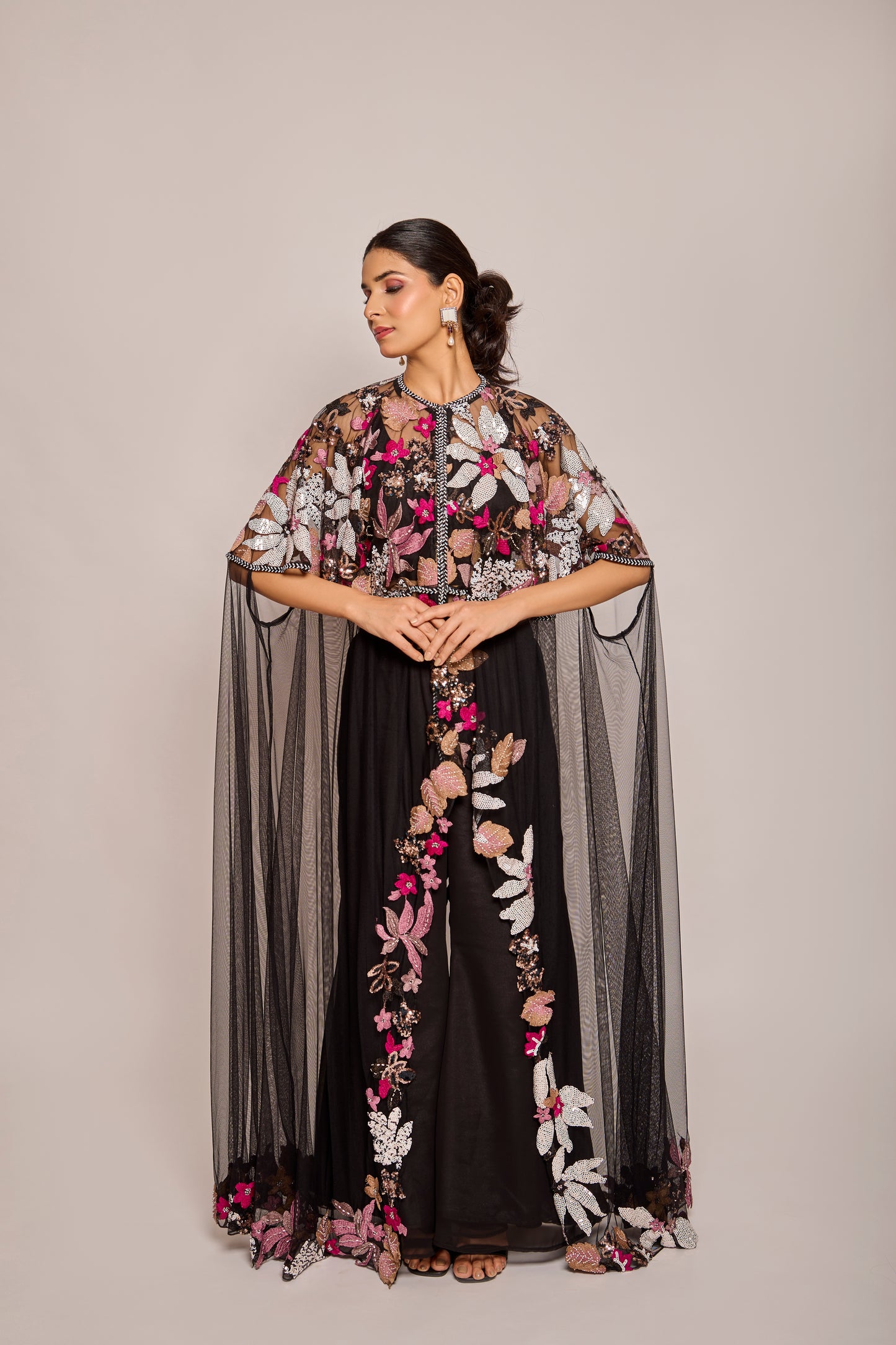 Flared Long Jacket With Inner And Palazzo