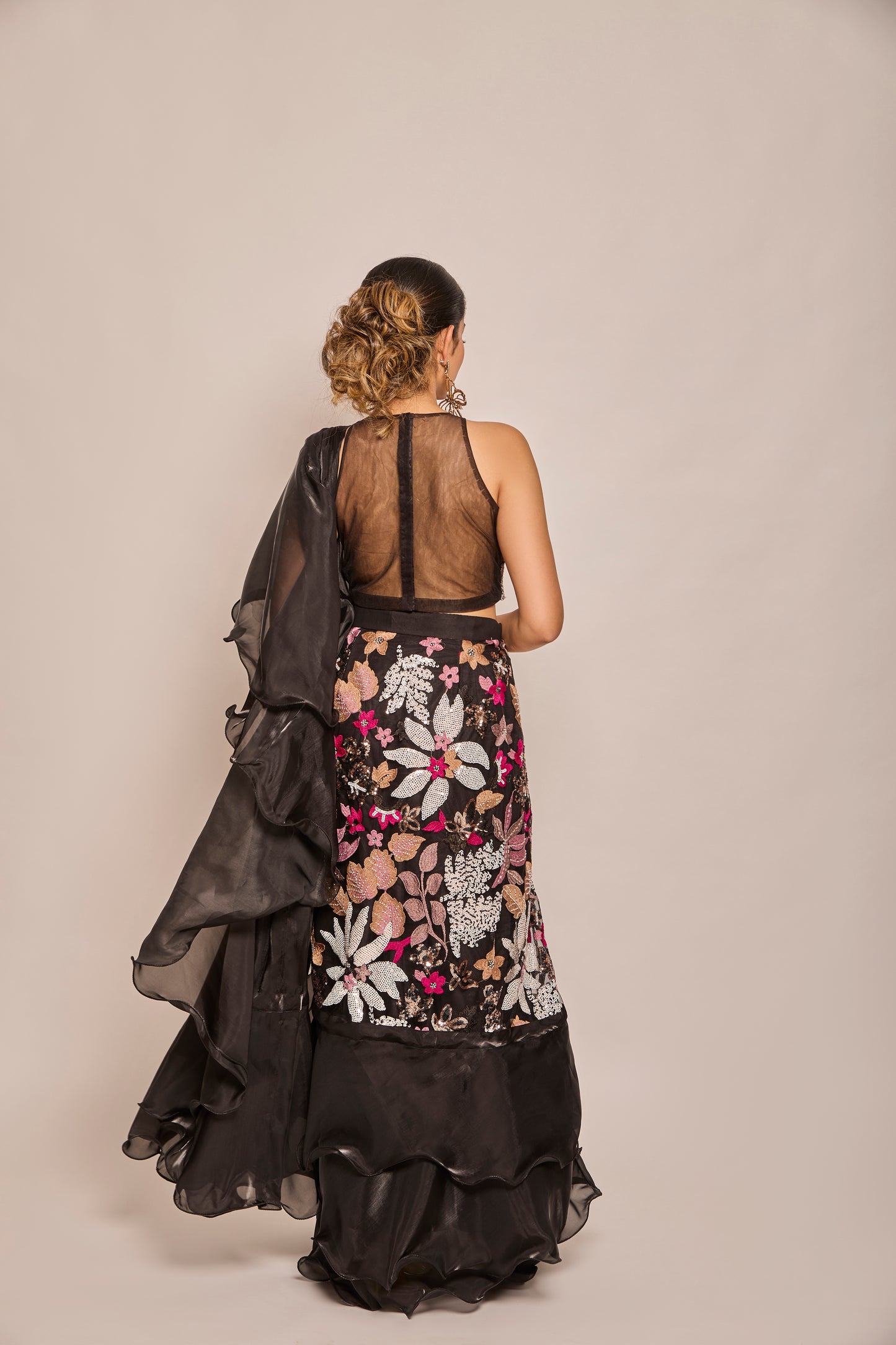 Ruffle Drape Saree With Halter Blouse