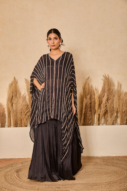 Pearl & Bead work Asymmetrical Kaftan with Inner & Garara