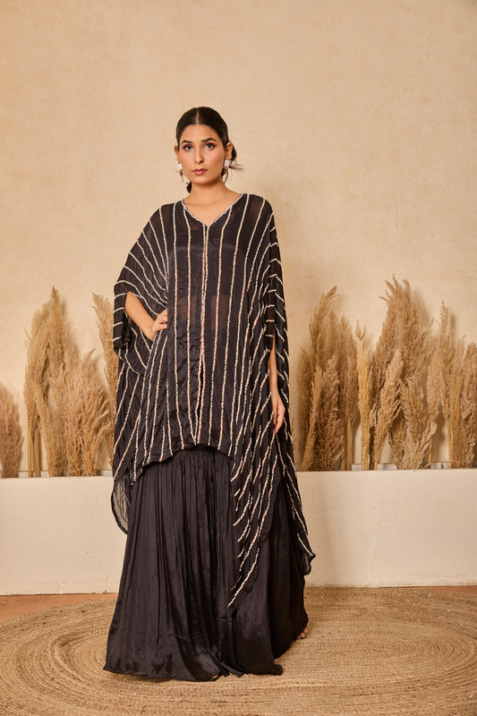 Pearl & Bead work Asymmetrical Kaftan with Inner & Garara