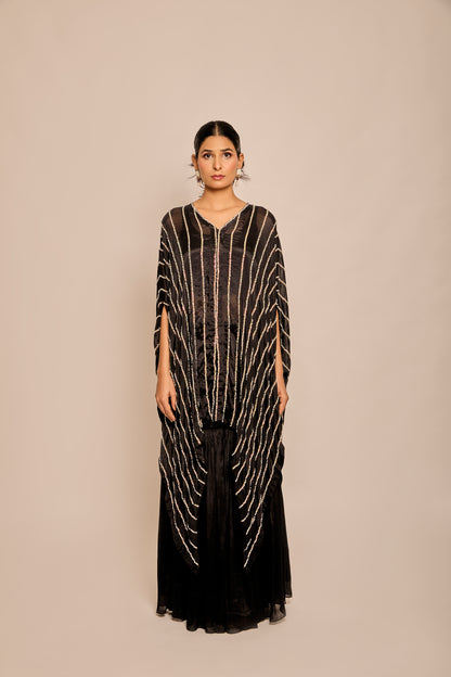 Pearl & Bead work Asymmetrical Kaftan with Inner & Garara