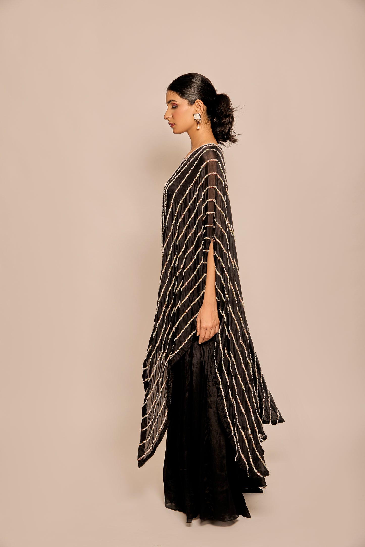 Pearl & Bead work Asymmetrical Kaftan with Inner & Garara
