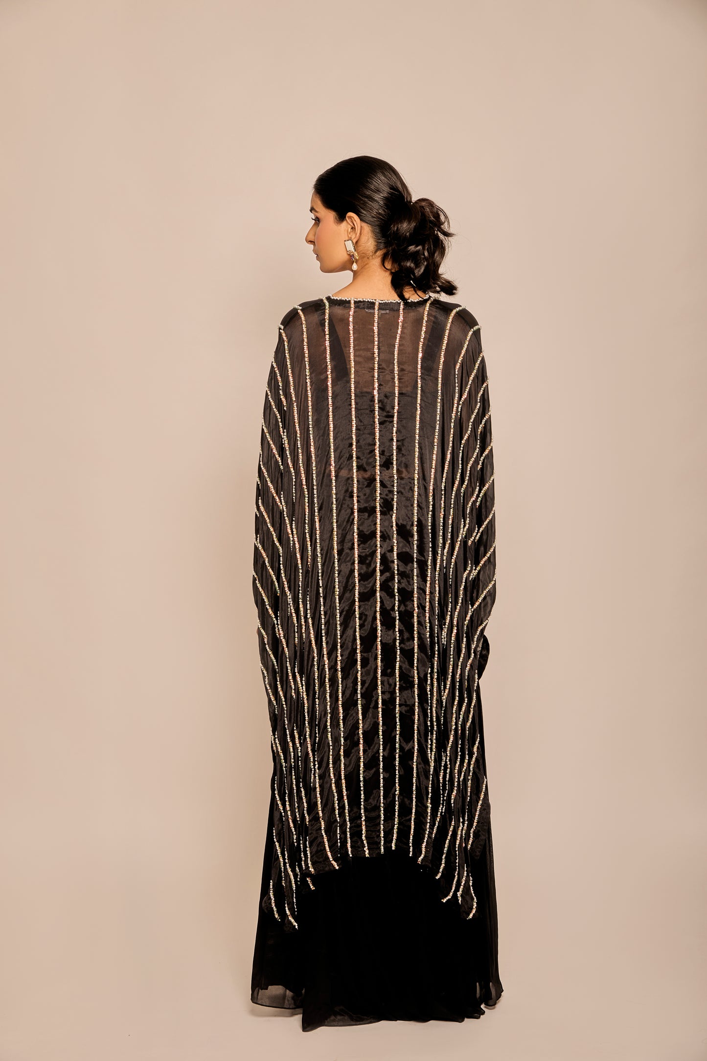 Pearl & Bead work Asymmetrical Kaftan with Inner & Garara