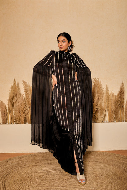 Pearl and Bead work Shirt Dress with Long Flared Sleeves
