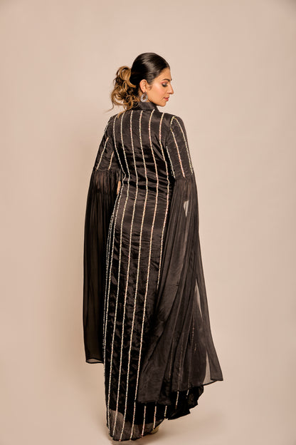 Pearl and Bead work Shirt Dress with Long Flared Sleeves