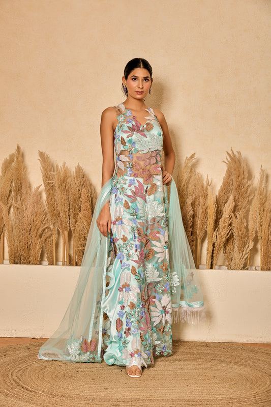 Straight Long Shirt With Ruffled Pants And Dupatta