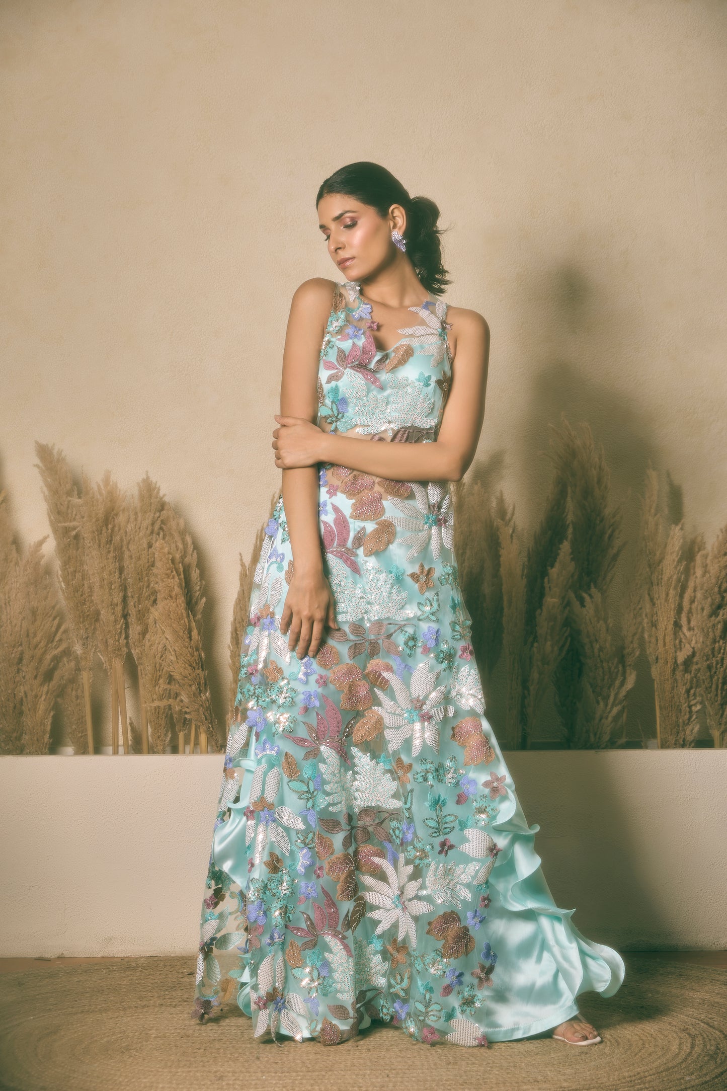Straight Long Shirt With Ruffled Pants And Dupatta